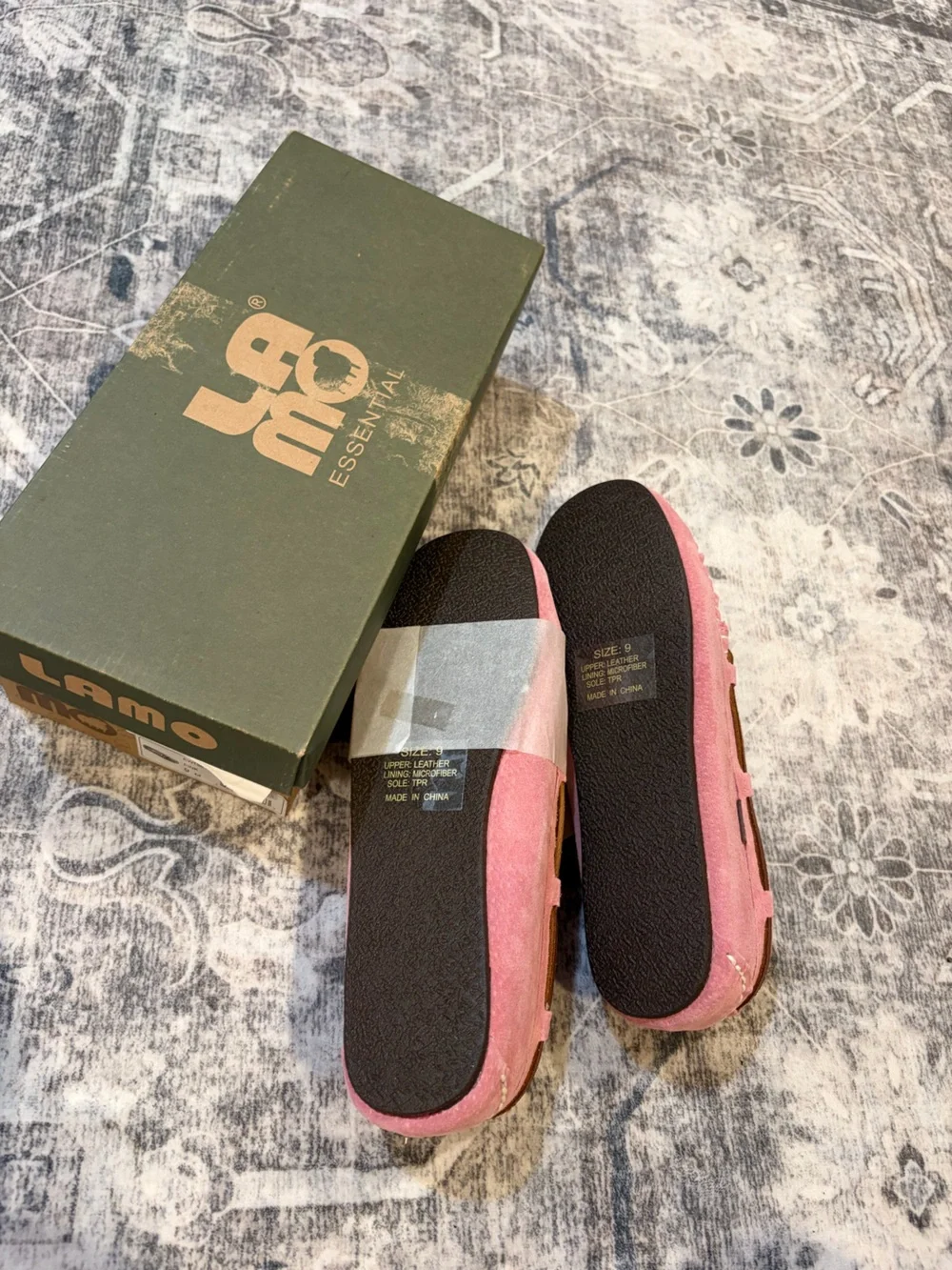 Lamo Pink Suede Moccasins with Brown Leather Laces